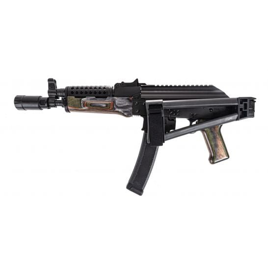 PSA AK-V 9mm Triangle Folding Pistol with Cheese Grater Upper Hand Guard and Linear Comp Flash Can, "Voodoo
