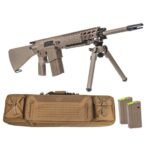 AR-10 Rifle Forged 20″ .308 w/ 12.5″ Quad Rail, A1 Stock, Magpul Bi-Pod, 3 Mags, & Sabre Bag, FDE