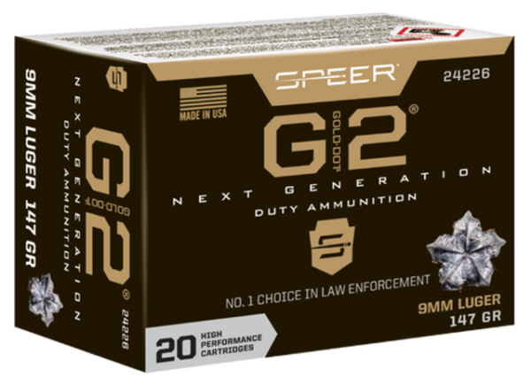 Speer Gold Dot G2, 9mm, 147Gr, Gold Dot Hollow Point, 20rd Box