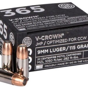 Sig Ammo 365 9mm 115gr, V-Crown JHP, 20rd Box