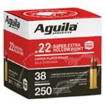 Aguila Super Extra High Velocity .22 LR, 38gr, Copper Plated Hollow Point, 250rd