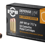 PPU Defense .40 S&W, 180gr, Jacketed Hollow Point, 50rd Box