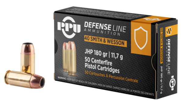 PPU Defense .40 S&W, 180gr, Jacketed Hollow Point, 50rd Box