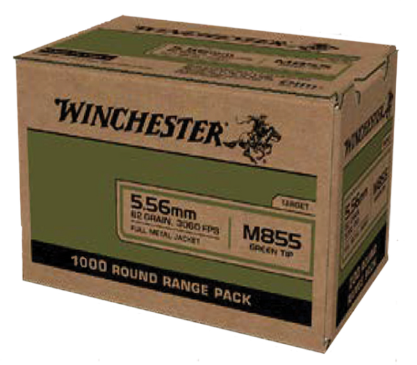 Winchester USA M855 5.56x45mm NATO, 62gr, Full Metal Jacket, Green Tip, 1000rd Case
