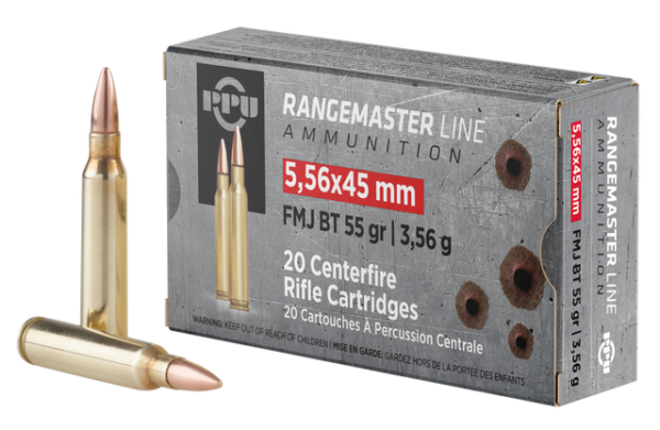 PPU Rangemaster 5.56x45mm NATO, 55gr, FMJBT, 20rd Box
