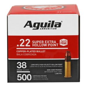 Aguila Super Extra High Velocity .22 LR, 38gr, 1280 fps, Copper Plated Hollow Point, 500rd Brick