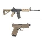 PSA PA-15 16″ Nitride M4 Carbine 5.56 NATO MOE Rifle & PSA Dagger Compact 9mm Pistol, FDE