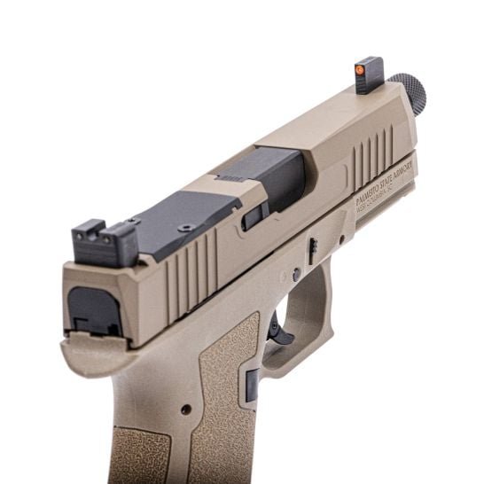 PSA Dagger Compact 9mm Pistol With RMR Slide, Threaded Barrel, & Suppressor Height Night Sights, FDE