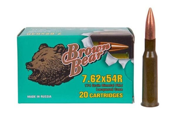 Brown Bear 7.62x54 Russian, 174gr, FMJ, Steel Cased, 20rd Box